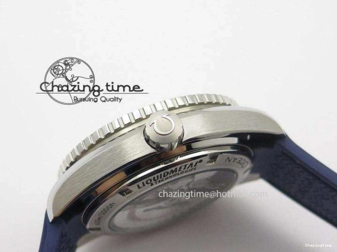 0213 HighPerformance Seamaster Planet Ocean GMT 600M Blue Dial SS On Blue Rubber Strap A 8278
